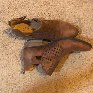 Brown booties with gold buckle